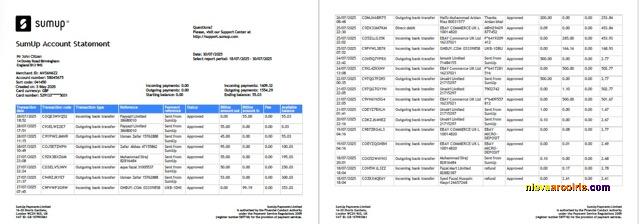 UK SumUp account statement Word and PDF, 2 pages